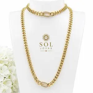 SolJoyas#16 14K Gold Laminated Cuban Link Jewelry Set – Elegant Layered Necklace Set