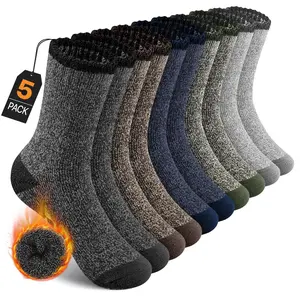 5 Pairs Thermal Fleece Like Loop Socks for Women Men Mid Calf Winter Warmth, Soft Cozy Floor Socks with joyful Face Toe Machine Washable No Slip Cushioning Womenswear Warmer