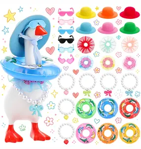 6 Set Hawaiian Desk Goose Outfits 7 Inches Summer Holiday Mini Porch Goose Clothing Hats Sunglasses Swimming Ring Necklaces Dresses Costume for Magnetic Porch Geese Key Holder Decor