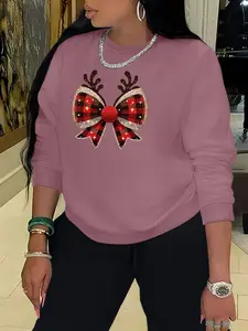 Christmas Letter Print  Women's Drop Shoulder Sweatshirt, Casual Long Sleeve Round Neck Pullover for Fall & Winter, Ladies Clothes for Daily Wear