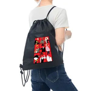Anime Character Silhouettes Red Background Print Drawstring Bag Casual Travel Sports Gym Backpack Lightweight Unisex Practical Accessory Suitable for Daily Use College Students Festivals Birthday Christmas New Year Gift Ideas