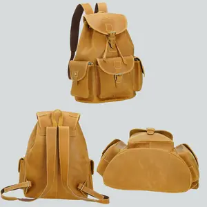 GENMARKS Full-Genuine Leather Drawstring Backpack Rucksack Backpack Casual Travel Satchel Bag Daypack for Men Women.