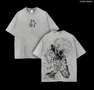 Katsuki Bakugo My Hero Academia Anime Double Printed Vintage Washed Tee Unisex Oversize Anime Manga Washed Heavyweight Cotton T-shirt