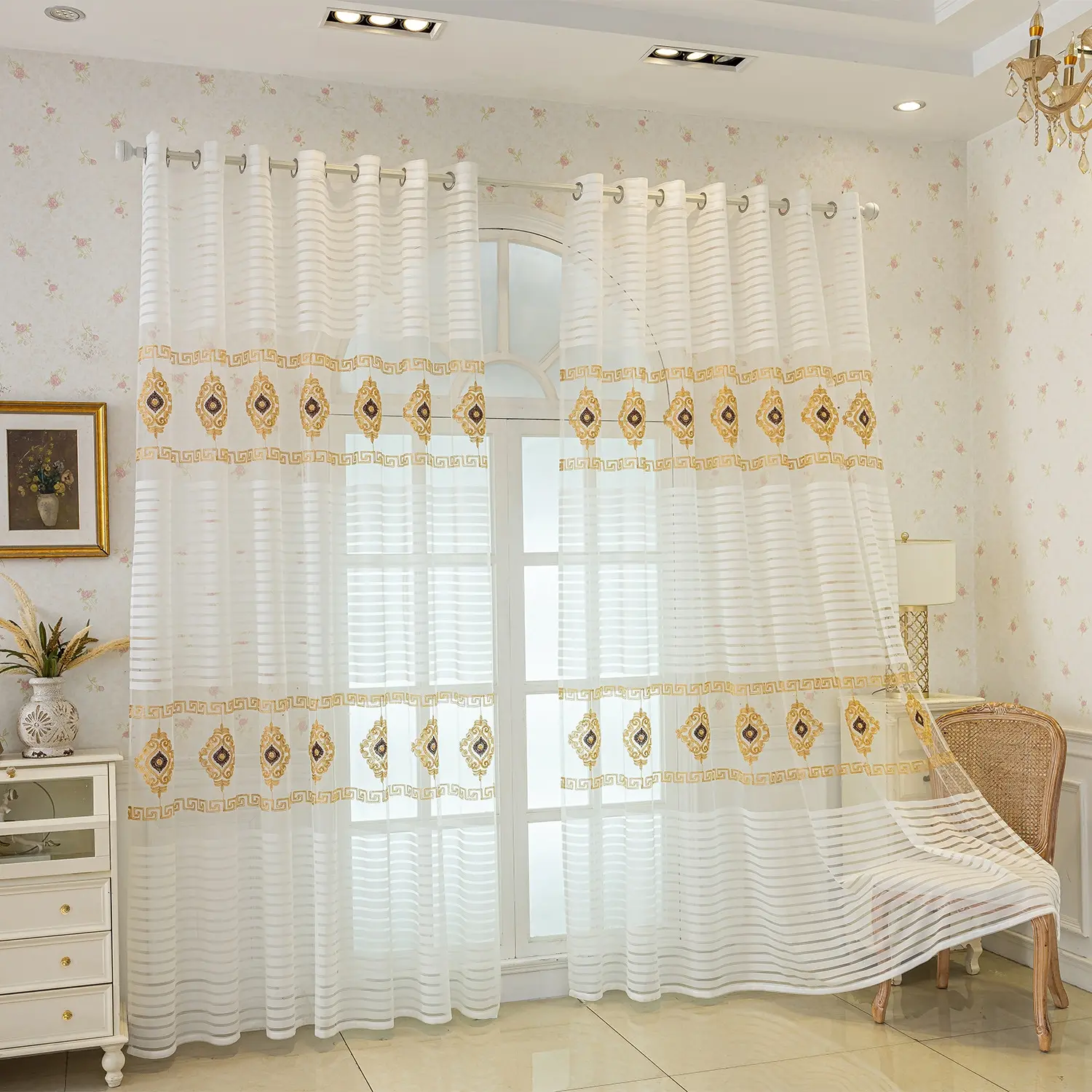 Luxury European Style Diamond Embroidered Window Curtain, Modern Minimalist Living Room & Bedroom Drapes, Elegant Home Decor, Home Decoration Curtain, Home Decorative Curtain, Privacy Grommet Lightweight Curtains