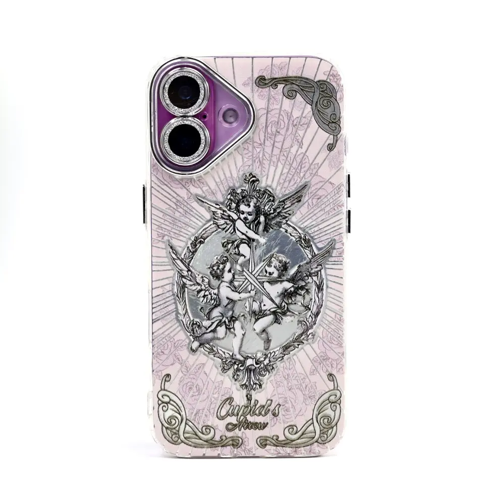 Retro European Cupid Angel Phone Case Compatible With iPhone17/16/15/14/13 Pro/Pro Max.Full-coverage lens protection,Shockproof and Slip-Resistant Protective Case. Fashion Essential for Women.Suitable iPhone 16/15 Plus cases.