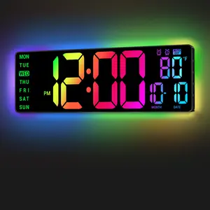 16.5in Digital Wall Clock - RGB Lights with 11-Scene Mode Remote Control, Big LED Display, Dual Alarms, Auto DST, Temperature Display, Ideal for Classrooms, Gaming Rooms, New Home Decor Gift, Multifunctional Alarm Clock,