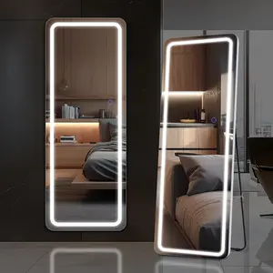 Full Length Mirror with LED Lights, 63"x20" Full Body Mirror, Free Standing &amp; Wall Mounted Hanging Mirror with Light for Bedroom, Aluminum Frame, Dimming &amp; 3 Color Lighting (White)