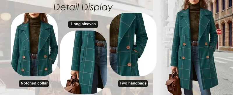 Women's plaid wool blend trench coat with notch lapel – image 5
