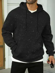 Men's Silver Color Hoodie Sweatshirt, Casual Long Sleeve Fitted Graphic Pullover, Trendy Fall & Winter Fashion