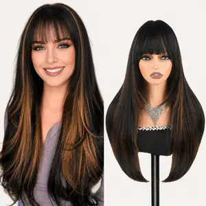 Auvzy Long Straight Layered Wig with Bangs for Women 26 inch Free Parting, Layered Hairstyle Synthetic Heat Resistant for Daily Party Use  for SummerWins #TikTokShopDealsforYouDay