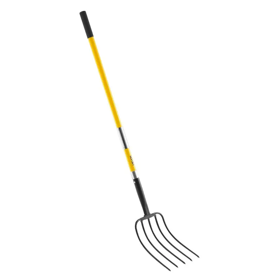 VEVOR Garden Fork, 5-Tine Gardening Pitchfork with Fiberglass Handle, 57 in Heavy Duty Digging Fork with Y Grip, Forged Steel Spading Fork for Hay Potato Composting Transplanting Aeration