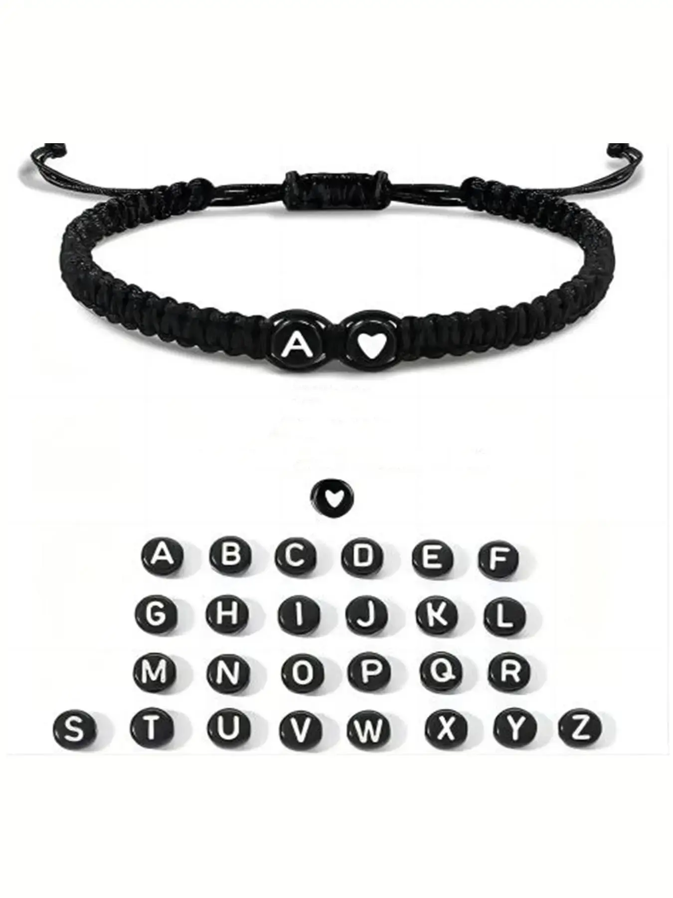 Alphabet A-Z Heart Braided Letter Link Bracelet Bangle, Adjustable Personalized Jewelry, Unisex Casual Fashion Accessory, Romantic Gift for Valentine's Day