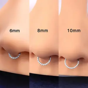 Oufer 16G CZ Front Face Hinged Segment Septum Daith Piercing Hoop Ring 316L Stainless Steel Inner Diameter 6mm-10mm Cubic Zirconia Unisex Nose Ring for Daily Wear