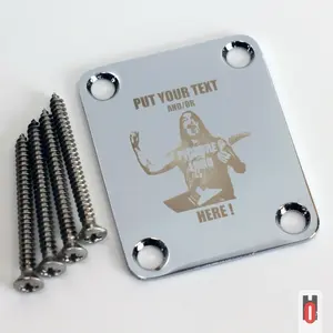 Custom Engraved Etched Chrome Plated Guitar Neck Plate Personalized Fits Fender with Custom Text and Design Option