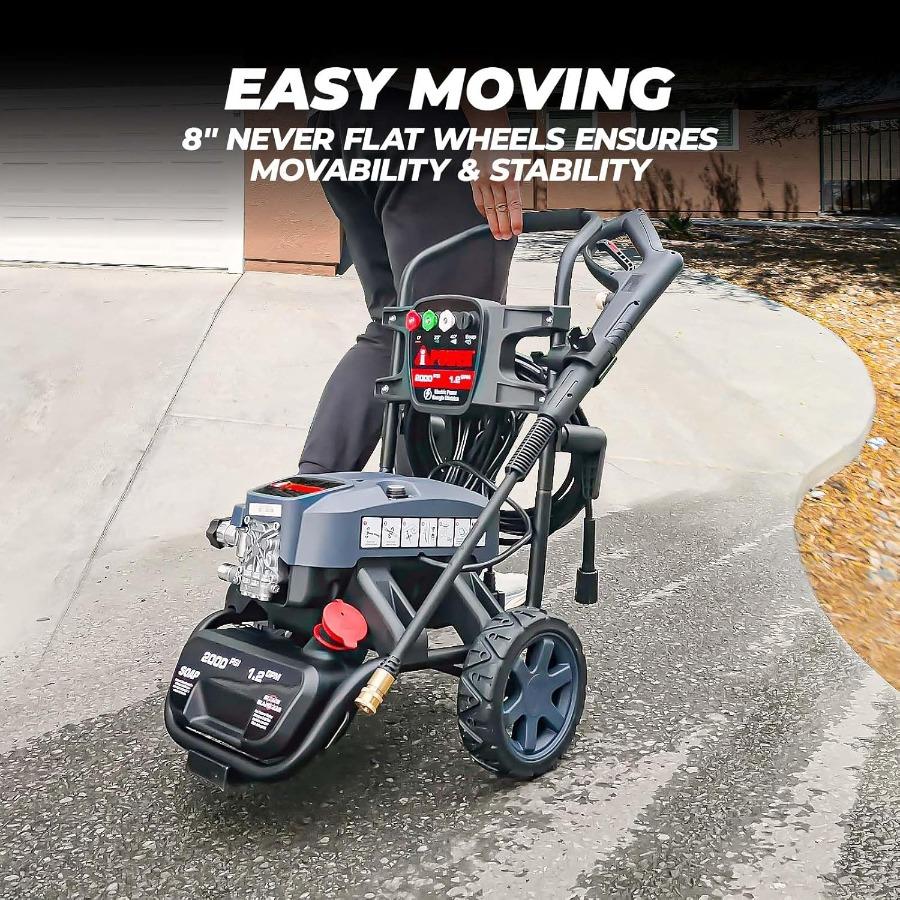 APW2000E Electric Pressure Washer with 2000 PSI and 1.2 GPM CETL Compliant Features Onboard Soap Tank 5 Quick Connect Nozzles S APW2000E Electric Pressure Washer with 2000 PSI and 1.2 GPM CETL Compliant Features Onboard Soap Tank 5 Quick Connect Nozzles S