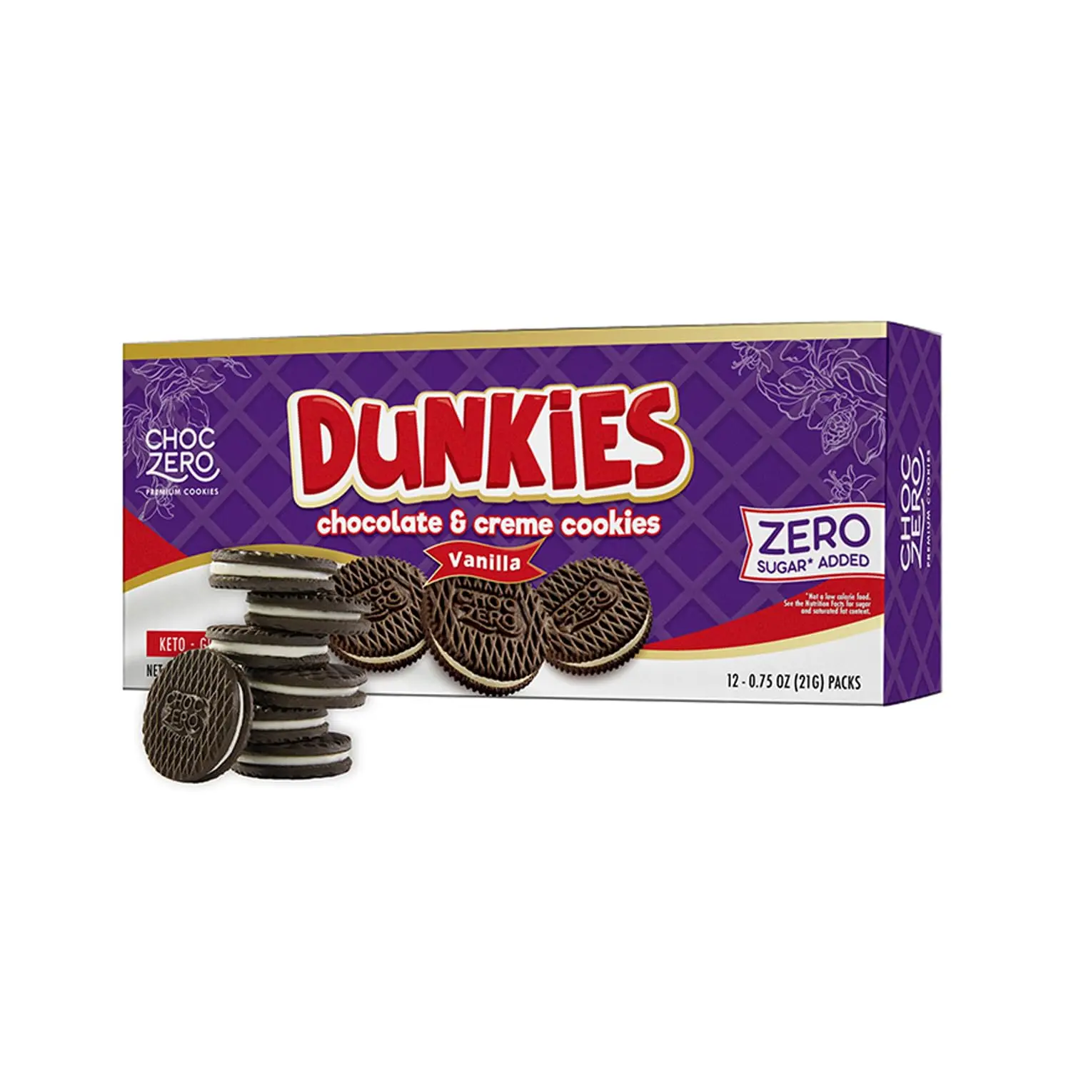 ChocZero Dunkies, Sugar Free Chocolate Sandwich Cookies, Gluten Free | No Sugar Alcohols, Keto, Low Carb, High Fiber, 24 Cookies