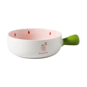 KAWASIMAYA 6" Strawberry Ceramic Bowl - Underglaze Hand-Painted Fruit Design, Cute Dessert Bowl for Ice Cream, Soup, Cereal, Kitchenware Gift