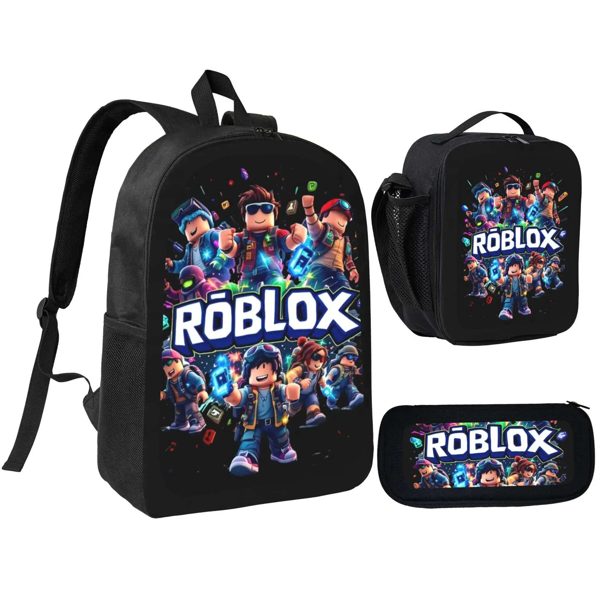 ROBLOX School Backpack Set (includes lunch bag and pencil case) – Durable 600D Oxford Fabric – Perfect for Boys and Girls – An Ideal Gift for the Back-to-School Season and ROBLOX Fans.
