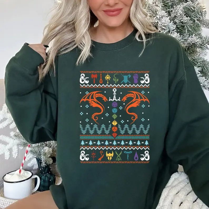 Dungeons and Dragons Ugly Christmas Sweater, Dragon Sweater, Nerd Holiday Gift For Men Women, Xmas Gaming Gift