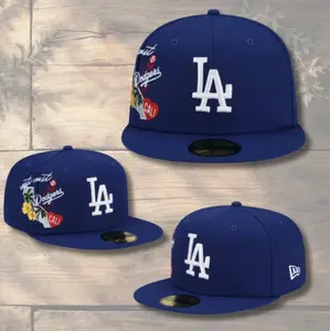New Era Los Angeles Dodgers 59FIFTY Fitted Baseball Cap – Royal Blue Flat Brim Hat with White LA Logo & California Floral Side Embroidery