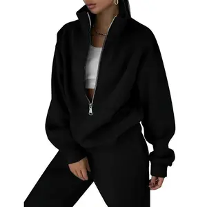 Unisex Sweatsuits Half Zip Fleece Sweatshirt and Pant 2 Piece Joggers Set Tracksuit