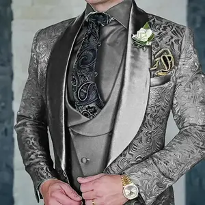 JacquardMen's3-pieceSuitSetFormalPartyDressGroomTuxedoHighQualityElegantMenTernoMasculinoCostumeHommeMariage