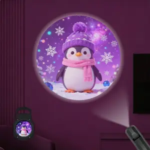 2D Flat, 1 pc, Cute Winter Penguin Starry Sky Pattern, Portable LED Projection Lamp, USB Interface 360° Rotation, Ideal For Christmas New Year Bedroom Atmosphere, A Perfect Gift For Families And Cute Style Enthusiasts