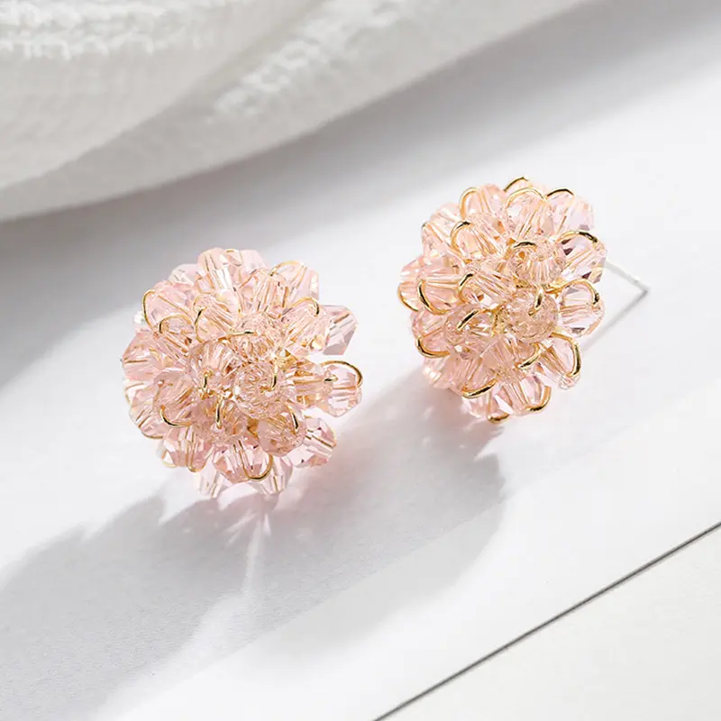 Multi-color crystal woven floral stud earrings with a gentle, ethereal vibe