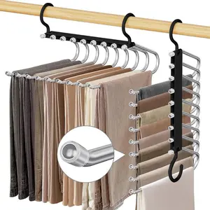 9-Layer Pants Hanger (1/2/3 Counts), Space-Saving Organizing Hanger, Multifunctional Pants Rack Pack, Closet Organizer for Pants, Jeans, Leggings, Trousers and Skirts Hanging,Clothes Hanger Organizers, Plastic Hangers Hanging,graduatin gifts
