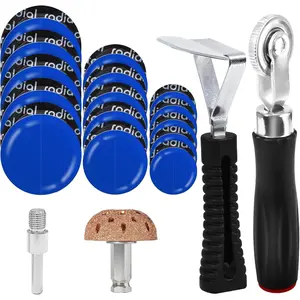 Wayona 35Pcs Tire Repair Patch Kit Heavy Duty, Tire Patches 32/45/58mm Tire Repair Tools with 40mm Tire Buffing Wheel Tire Patch Roller Inner Liner Scraper for Car Tire Grinding Bike Motorcycle Wheel