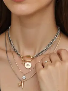 Women's Multi-Layered Necklace Set, Stainless Steel Chain Design, Trendy Eye Pendant Accessory, Ideal Gift for Teachers Day Halloween, Jewelry Accessories