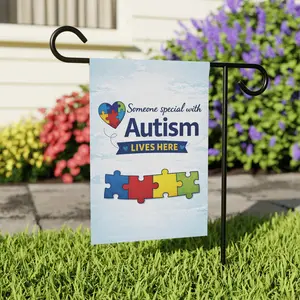 Someone special with Autism Lives Here garden flag | House Banner