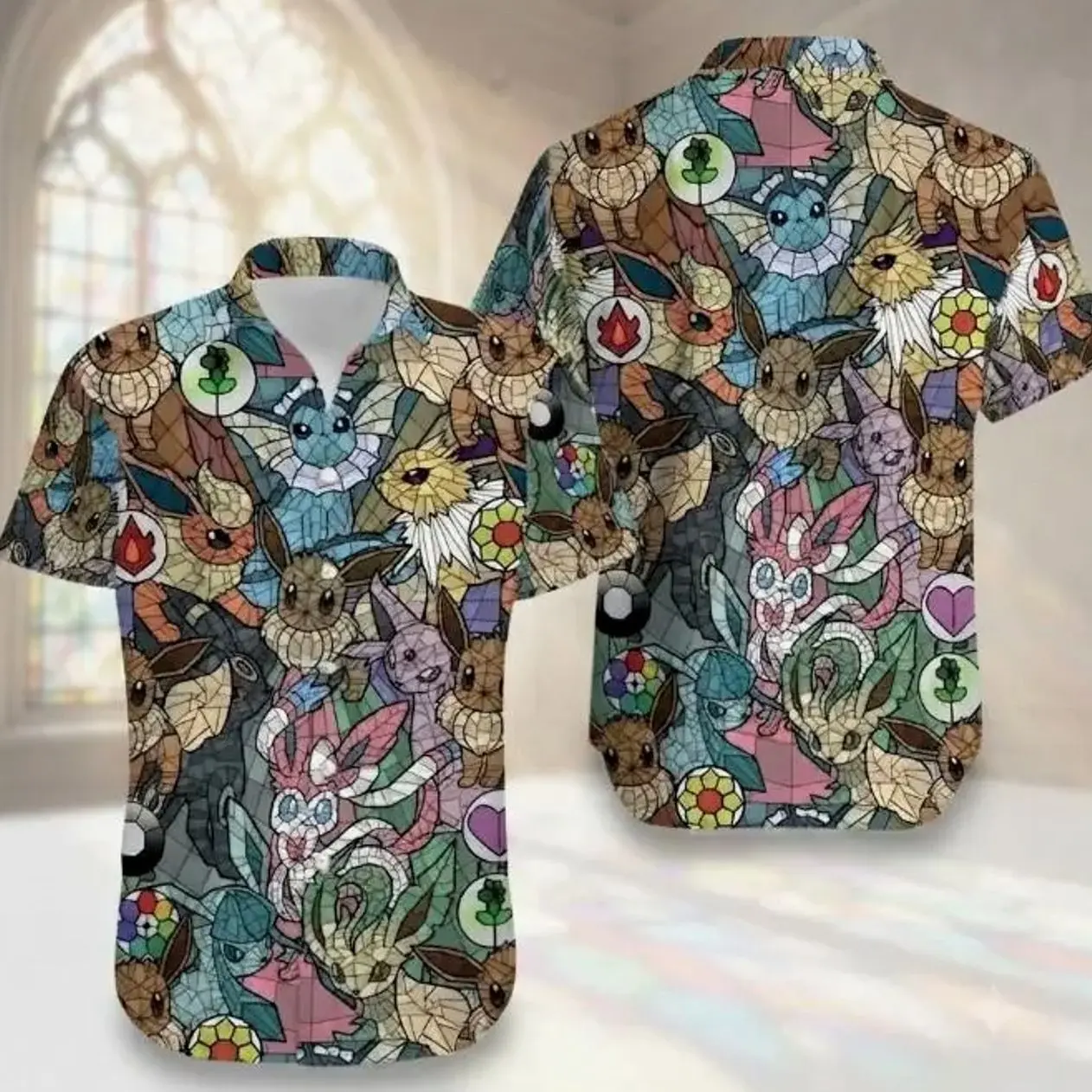 Cute Fox Creature Hawaiian Shirt, Anime Inspired Button-Up Aloha Shirt, Gift For Family, Friends, Fans