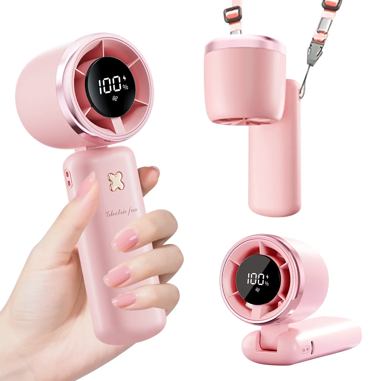Summer Portable Handheld Lanyard Fold Cannon Fan, Fast Cooling Mode, DigitalDisplay, Ai-Powerful Cool, 100 Level Variable Speed Control, Silent, 3600mAh, USBCharging Turbo Power, Compact, Lightweight, Suit For Various Occasions PerfectHoliday Gift tiktoks