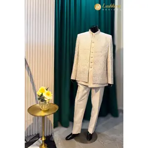 Lushkara Ivory Threadwork IndoWestern Sherwani Set for Men