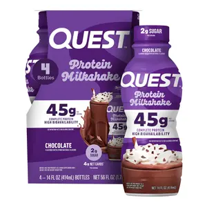 Quest Nutrition Chocolate Protein Shake, 45g Protein, 2g Sugar, 4g Net Carbs, Ready to Drink, Gluten Free, 4 Count