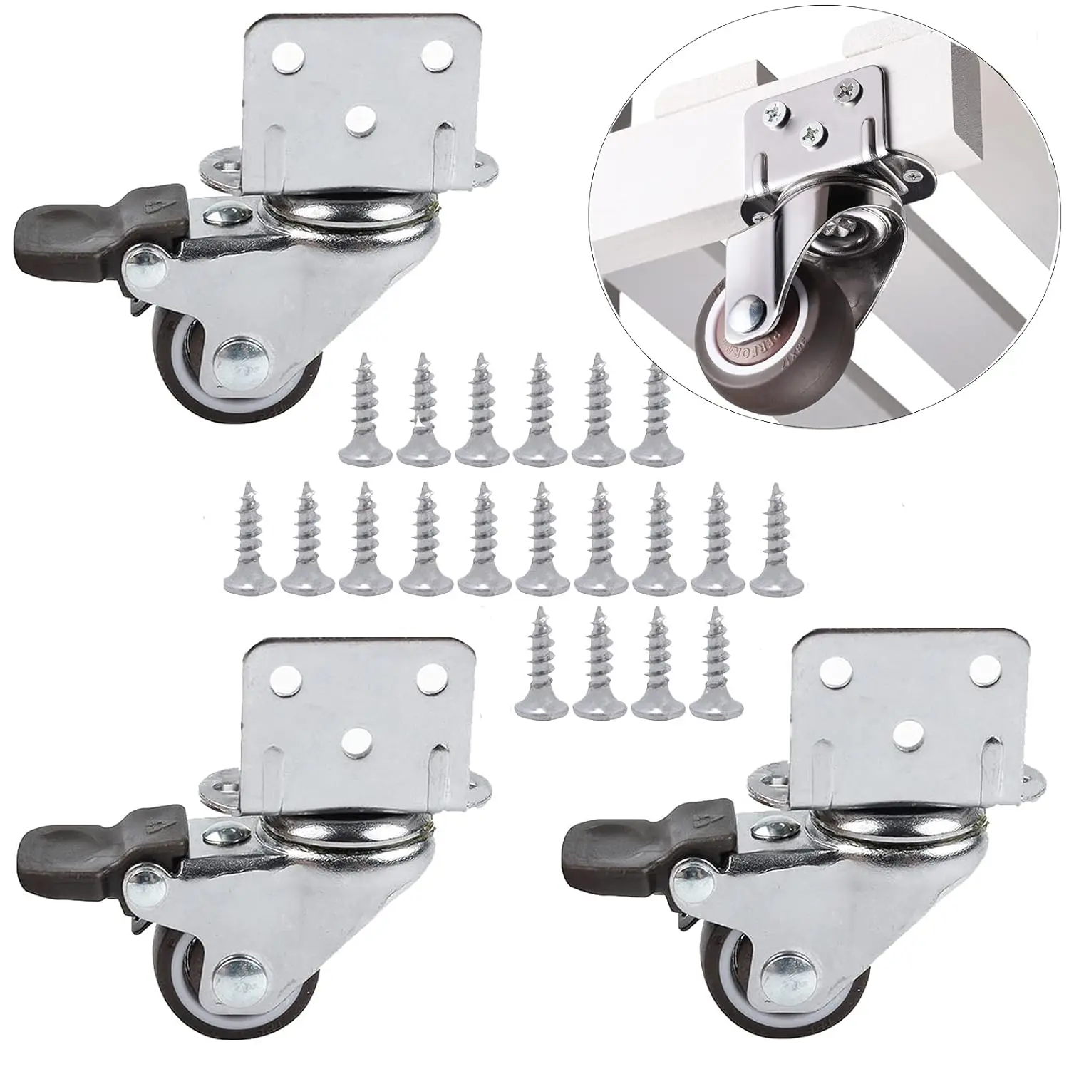 1" Swivel Plate Caster Wheels with  L-Bracket Side Mount TPR Rubber Small Furniture Replacement Silent Mute Locking Casters for Furniture  Set of 4