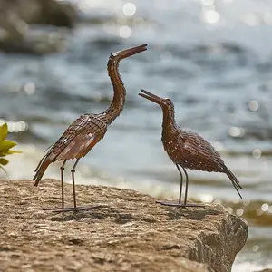 Handcrafted Copper Crane Statues, Set of 2 - Home Decor Figurines for Living Room Display