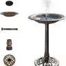 VINGLI 28 Inch Bird Bath with Solar Fountain Antique Copper Weather Resistant Resin Pedestal Birdbaths Floral Accents and Vintage Finish Garden Decor for Outdoor Lightweight Courtyar