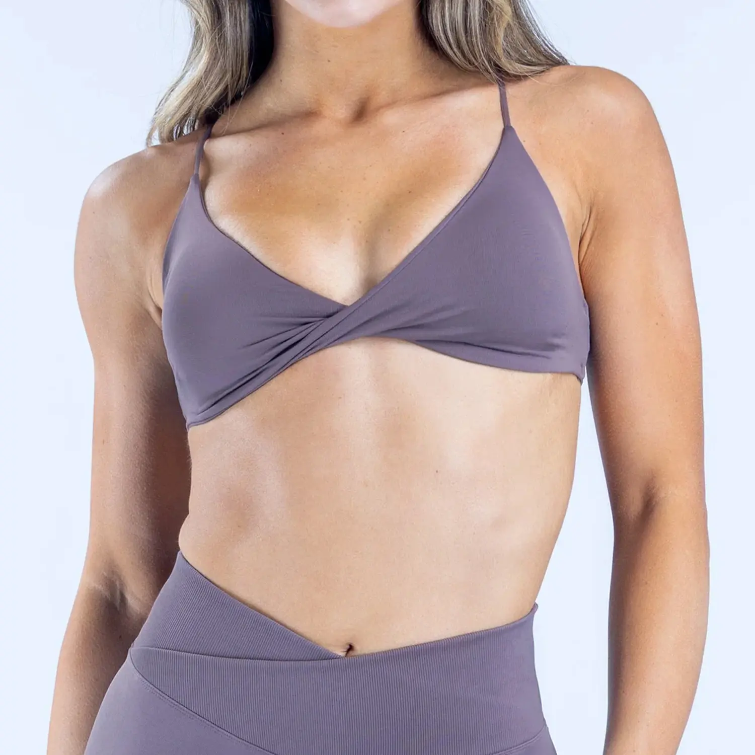 Women V Neck Twist Front Spaghetti Strap Athletic Sports Bra