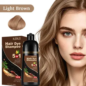Light Brown 5-in-1 Hair Dye Shampoo, Instant & Long-Lasting Color for Gray Coverage, Herbal Ingredients, Ammonia-Free, for Men & Women, 500ml
