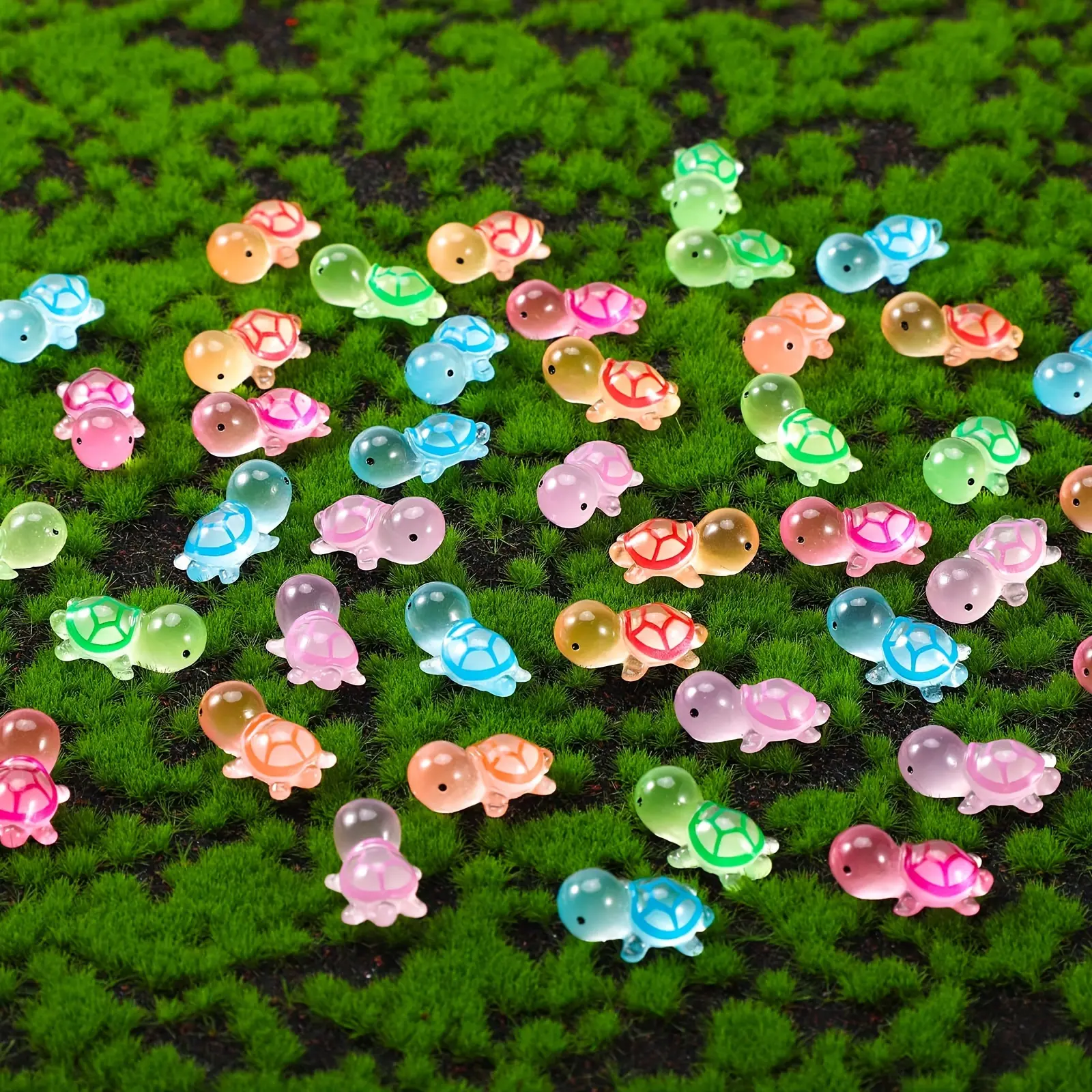 100PCS Luminous Colorful Resin Mini Turtles, High-Quality Marine Craft Decor, Outdoor-Safe Garden Sculptures, Landscape Accents, Party Decorations, Animal-Safe Collectible Figurines