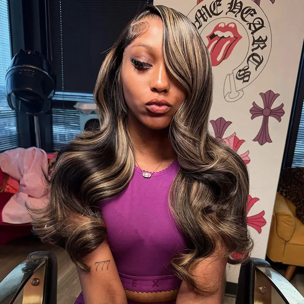 Balayage Highlight Blonde 13x4 Lace Front Wig Human Hair 13x6 Hd Transparent Lace Front Wigs Human Hair Body Wave 180% Density 1B/27 Colored 5x5 Closure Wigs for Girls