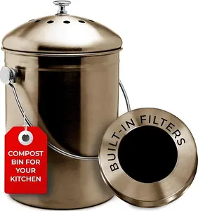 EPICA Countertop Compost Bin Kitchen 1.3 Gallon Odorless Composting Bin with Carbon Filters Indoor Compost Bin with Lid Stainless Steel for Food Scraps Waste Recycling