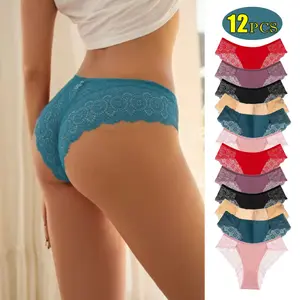 Women's Contrast Lace Panty, Lady Tight Fit SoftElegance Comfy Basic Breathable Knicker for DailyWear, Underwear for Al Seasons, WomenswearCasual Comfy Panties,Breathable Underpants  Seamless High Waist G-String Thongs innersy woman