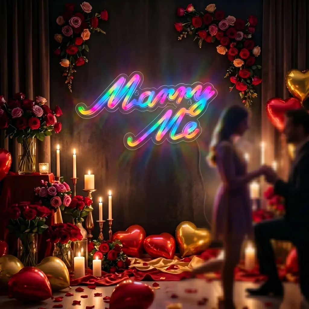 1 PC Marry Me LED Neon Sign with Smart APP Remote Control, 12.2'' Rainbow RGB Neon Light, Led Neon Lights, Voice Music Sync Wall Decor for Marriage Proposal, Wedding Party, Bedroom Romantic Atmosphere, USB Powered