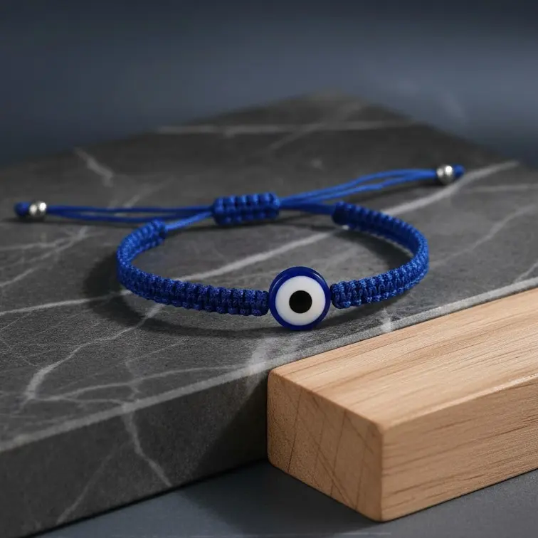 Blue Evil Eye Bracelet - Blue Cord with Eye Design, Adjustable Clasp, Simple and Elegant Style