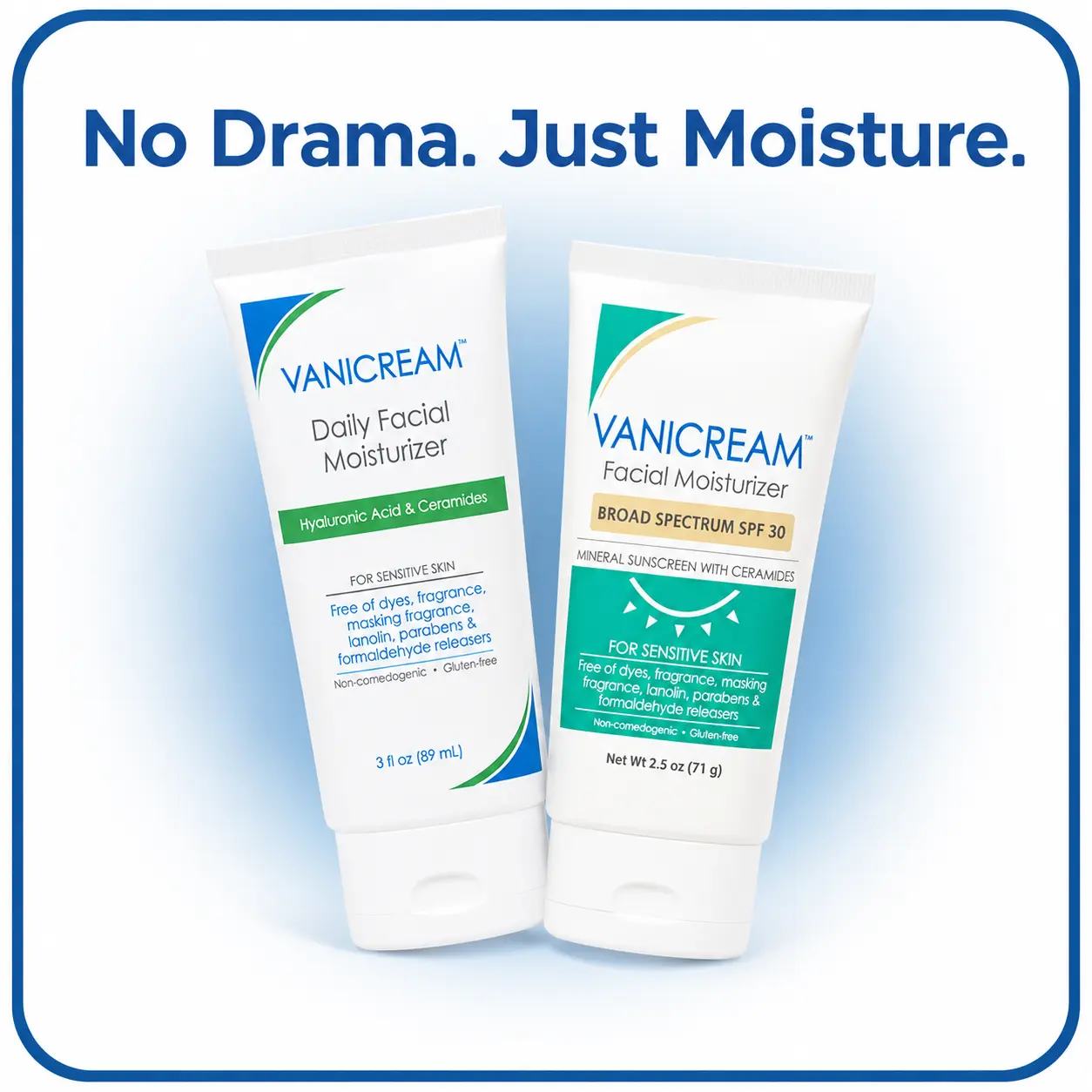 Vanicream No-Drama Duo | Daily Facial Moisturizer + Facial Moisturizer with SPF 30 Bundle Gift Set | Moisturizing Moisture Skin Repair Hydrate Hydrating