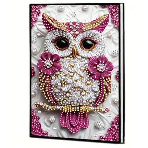 Owl Pattern Diamond Painting Notebook Set, 5D DIY Special Shape Crystal Cover, Handmade Diary, Sketching and Writing, Gift, 14.5x20.8cm