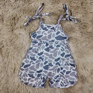 Spaghetti straps gray camouflage printed wear kids girls one piece jumpsuit